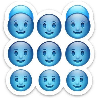Make a standard set of emoji (all) in the style of glass from Apple company, volumetric with a 3D effect and a transparency effect, and a small one with a blue gradient or light blue The full set of emoticons sticker