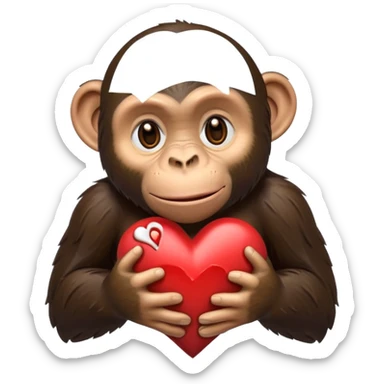 cartoon chimpanzee named Chimpanzini Bananaini holding a broken heart and trying to fix it, emoji style sticker