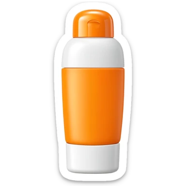 sleek squeezable tube with rounded flip-top cap, bright summer colors orange yellow white, compact slightly curved shape, outdoor use, clean matte surface, lotion or cream inside, no label, no hand, no extras, soft lighting, subtle shadows, emoji scale sticker