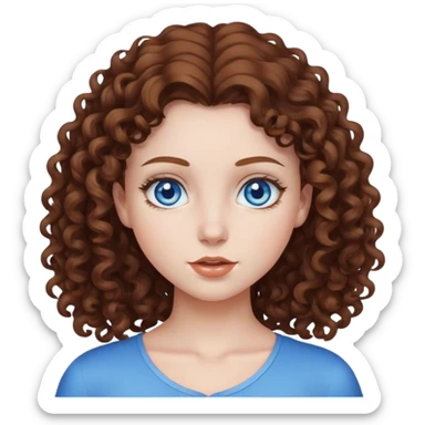 Girl with brown curly hair and blue eyes, white skin sticker
