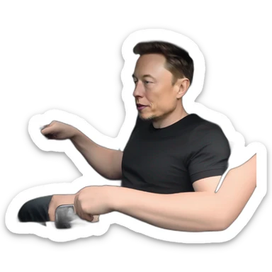 photo-realistic Elon Musk sitting at the wheel inside an all black Tesla Model 3, side view sticker