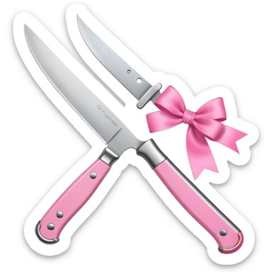 Only one object: a kitchen knife. A pink ribbon bow is tied directly on the knife handle. No other items. No decorations. Minimal emoji style sticker