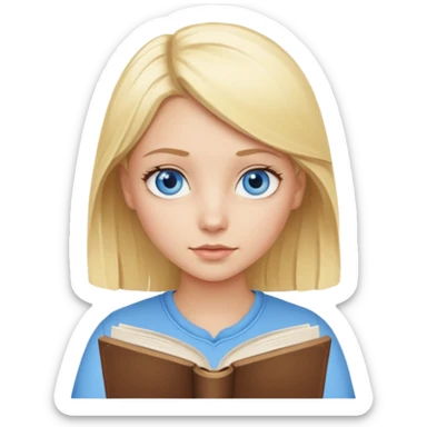 Blonde girl with blue eyes reading book sticker