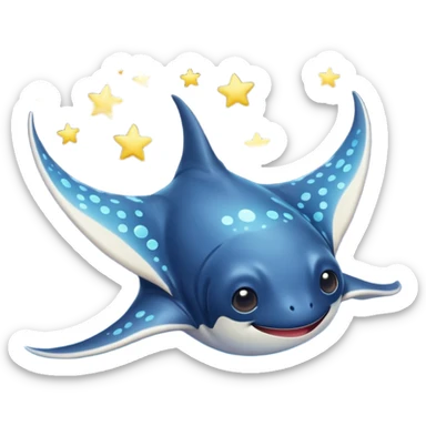 Starseed Manta emoji – full body, manta ray with wide wings, smooth glowing spots like small stars across its body, one central star crystal on its back, slight side angle, cute emoji style, no background sticker