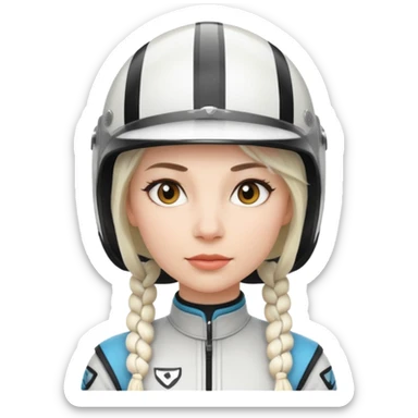 woman with white braided hair in racer helmet sticker