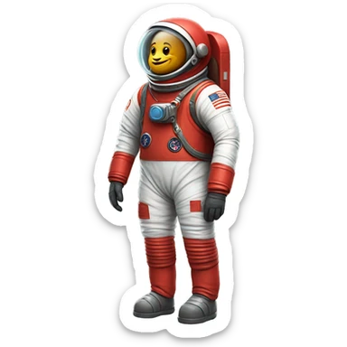 Short, Round bodied Astronaut-like creature wearing a red space suit sticker