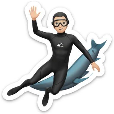 freediver, black wetsuit, black fins, black goggles, underwater descent, minimal details sticker