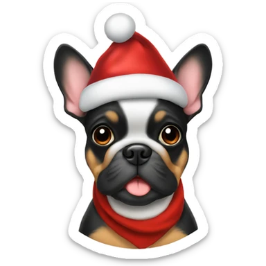 Black and tan frenchie wearing Santa hat sticker
