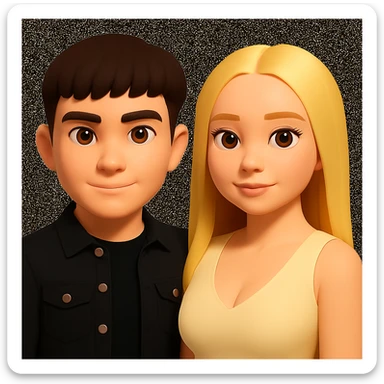 Slightly increase the volume of the upper body of the girl, slightly turn her to face forward, and make the skin color uniform. Maintain the cartoonish 3D style as in the reference image. sticker