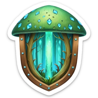 magical mushroom shield object icon, shield crafted from mushroom bark, glowing spores, fantasy forest design, soft green-blue aura, 3D cartoon, mobile game icon style, centered, clean background, no text, no watermark
 
 sticker