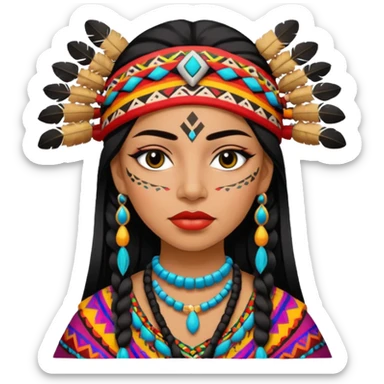 Indigenous, pretty lips, Indigenous clothes, medium skin, pretty bratz baddie, black eyeliner, colorful sticker