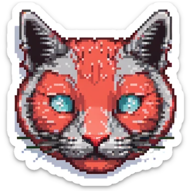 pixel art cat face, black and red color scheme, minimalistic, no background sticker