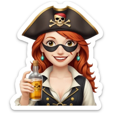 pirate redhead woman drunk sticker