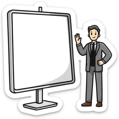 sticker style webinar with cartoon presenter on a screen, fun and bold sticker
