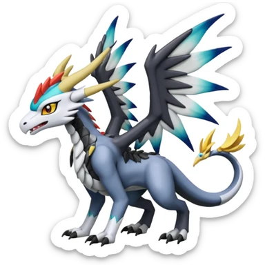 Meloetta-Wargreymon-Dutch-Angel-Dragon-Silvally-Kyurem-Sergal-Pokémon-Digimon-Fakémon-fusion-hybrid-creature sticker