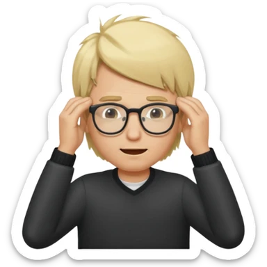 Man pulling hair out with glasses and blonde sticker