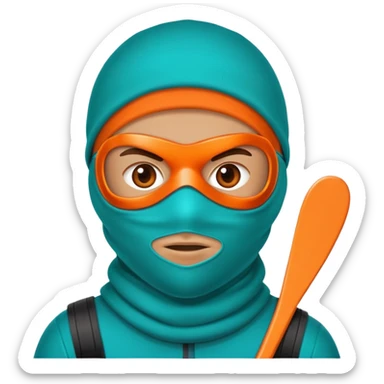 sinister-looking robber with teal and orange ski mask sticker