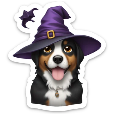 Dog with a witch hat sticker