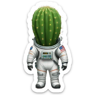 A cactus wearing a Space suit sticker