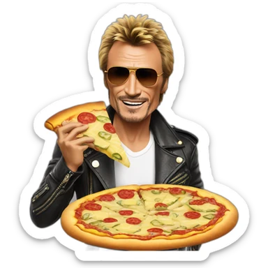 Johnny Hallyday eating a pizza with pineapple sticker