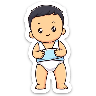 boy child standing with back facing, wearing a diaper sticker