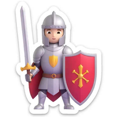 small knight with oversized sword and shield, standing heroically sticker