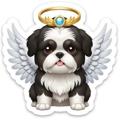 Black and white shih tzu with wings and halo sticker