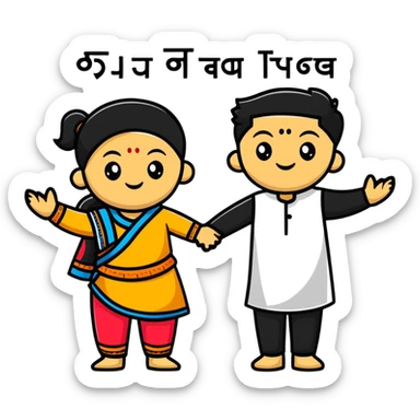 cute characters linking arms with Hindi word Tumse sticker