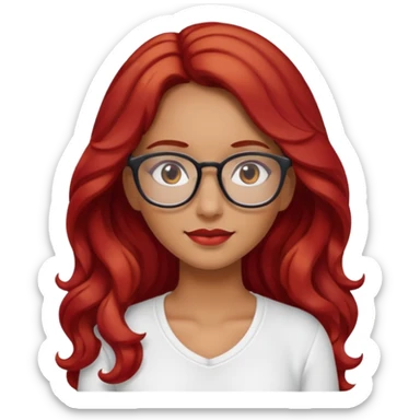 Crespa peli roja tono fuerte , trigueña , con lentes y top blanco pelo largo  sticker
