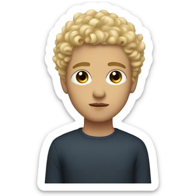 black eyes, very very curly blonde very short hair, boy, serious face, light skin sticker