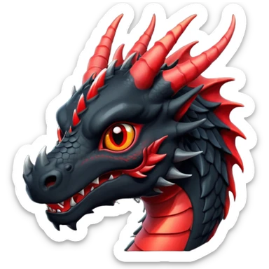 Un dragon noir aux yeux rouges et noir, puis des grandes cornes d'obsidiennes, style anime sticker