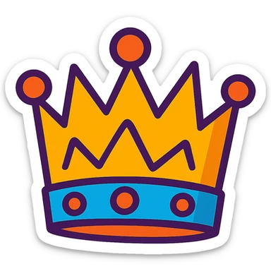 a cartoon-style crown with exaggerated points, playful and bright sticker