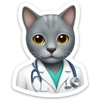 grey cat doctor sticker