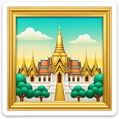 Cinematic Realistic Grand Palace Bangkok Landmark Emoji, showcasing the opulent golden spires, intricate Thai architecture, and the Emerald Buddha Temple set within a vibrant, manicured courtyard. sticker