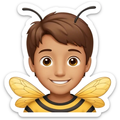 Create a bee pollinating a cute brown hair boy sticker