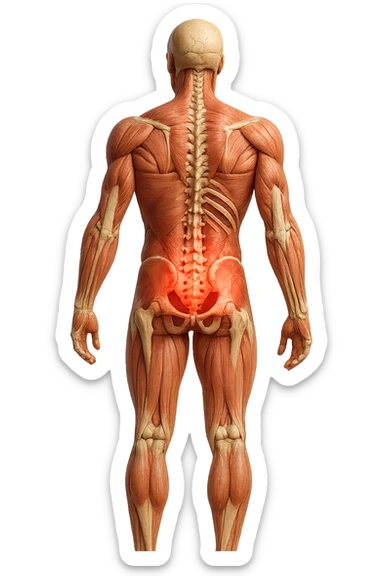 corpo UMANO ANATOMICO con mal di schiena, iperrealistico 4k sticker