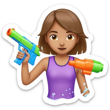 Girl having water gun fight  sticker