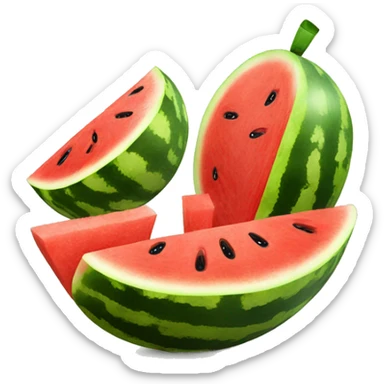 a watermelon wit a lemon and mandarine juice sticker
