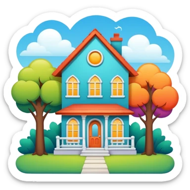Cartoonish home with white border sticker