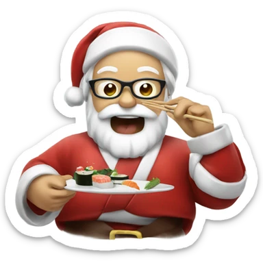 Santa eating sushi and clinking a glass sticker