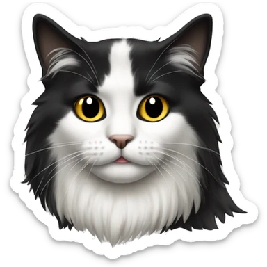 long haired cat half black half white with black bottom jaw sticker
