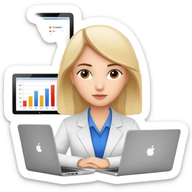 girl analyst with a laptop and a single diagram sticker