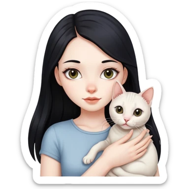 Beautiful girl with long black hair holding a hairless cat sticker