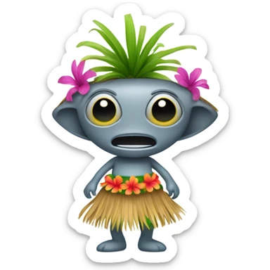 Grey alien wearing a Hawaiian grass skirt  sticker
