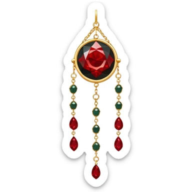 Epic Hanging suncatcher, gold chains with shiny sparkly bloodstone and ruby and obsidian gemstones,  sticker