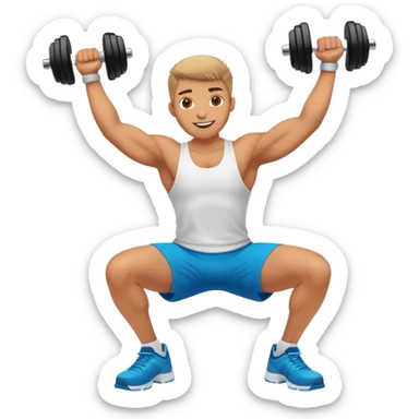 Energetic person exercising with dumbbells, looking happy and motivated sticker