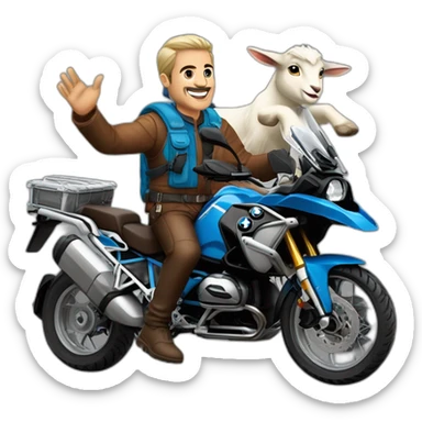 Francisco-Javier-Sans-Sánchez with Billy goat-beard, riding a BMW-R-1200-GS,waving sticker