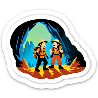 Two Cave explorers, one is scared, but one is confident  sticker
