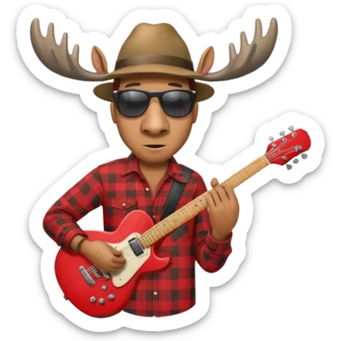  A man with the head of a moose playing a red electric guitar in Alaska sticker