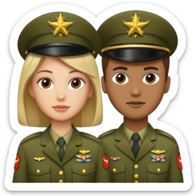 one emoji (female) wearing Army combat uniform and a second emoji (male) wearing the army green service uniform sticker
